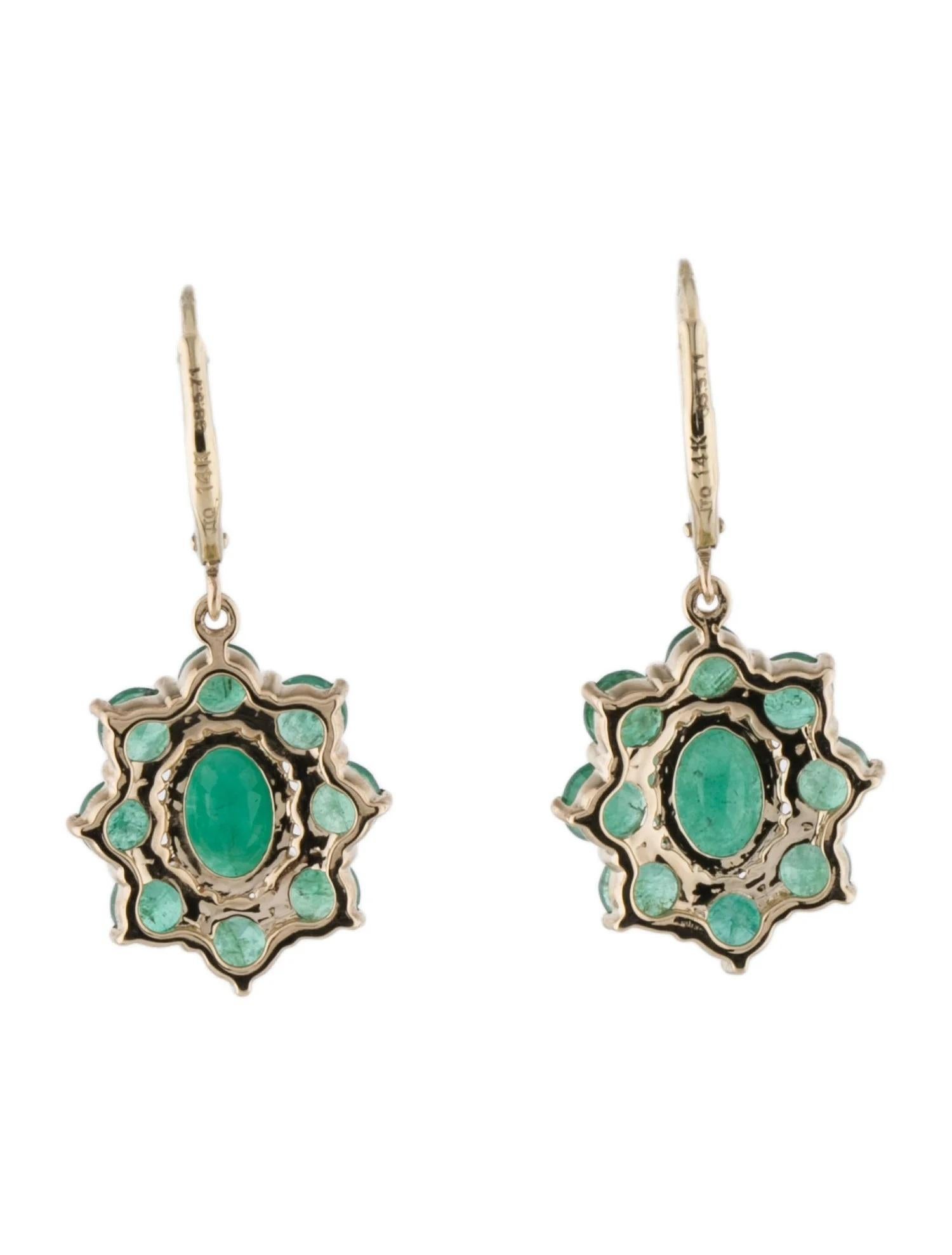 Artist 14K Emerald Drop Earrings - Faceted Round & Oval Brilliant Gems For Sale