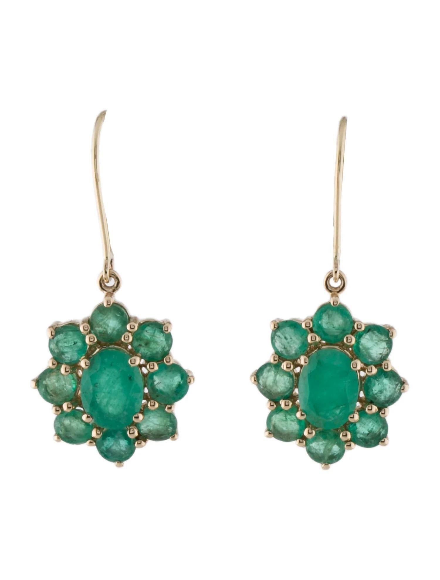 14K Smaragd Tropfen Ohrringe - Facettierte Runde & Oval Brillanten Edelsteine (Ovalschliff) im Angebot
