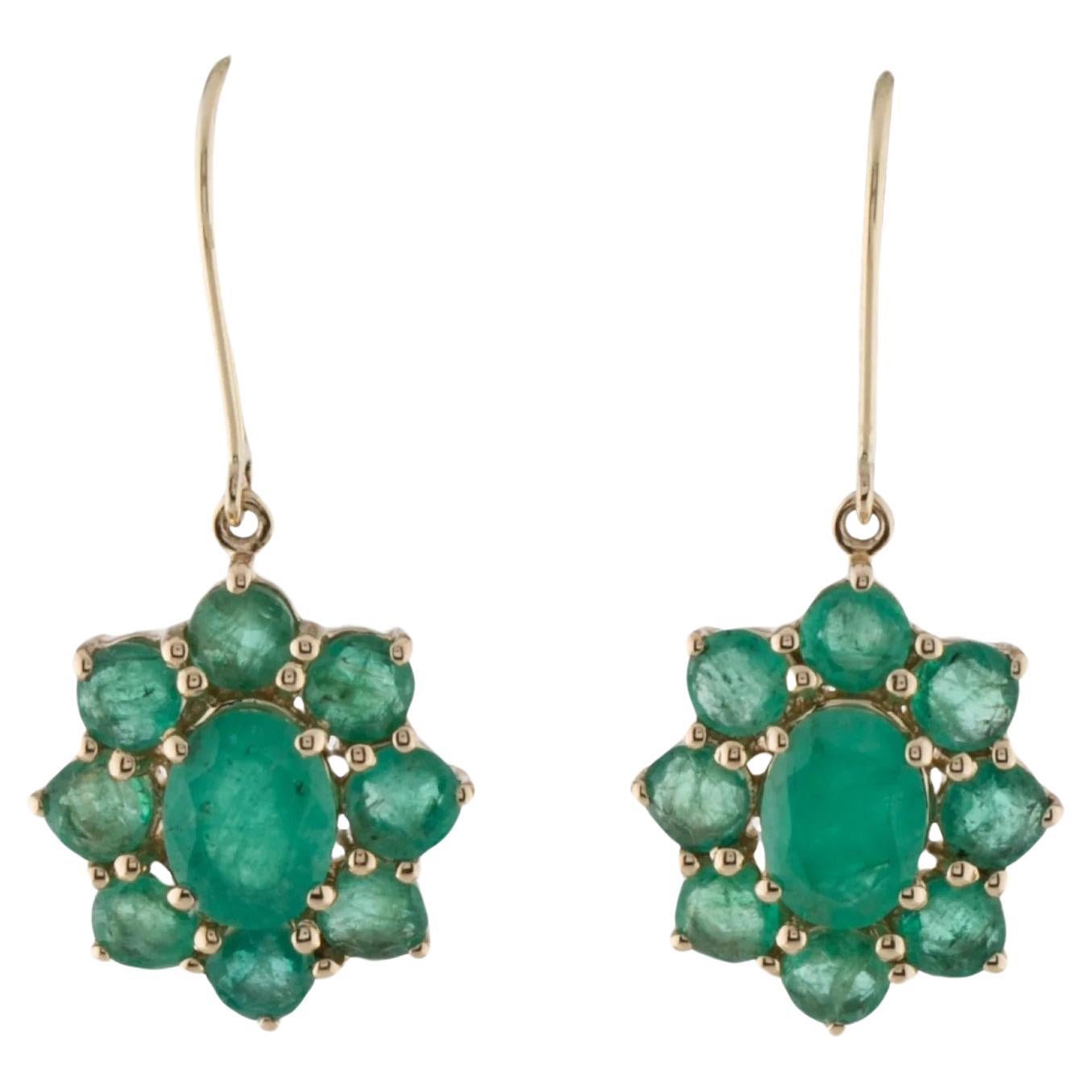 14K Emerald Drop Earrings - Faceted Round & Oval Brilliant Gems For Sale