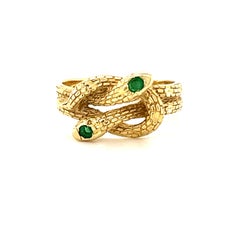 14K Emerald Eyes Textured Snake Ring, Cocktail Statement Ring