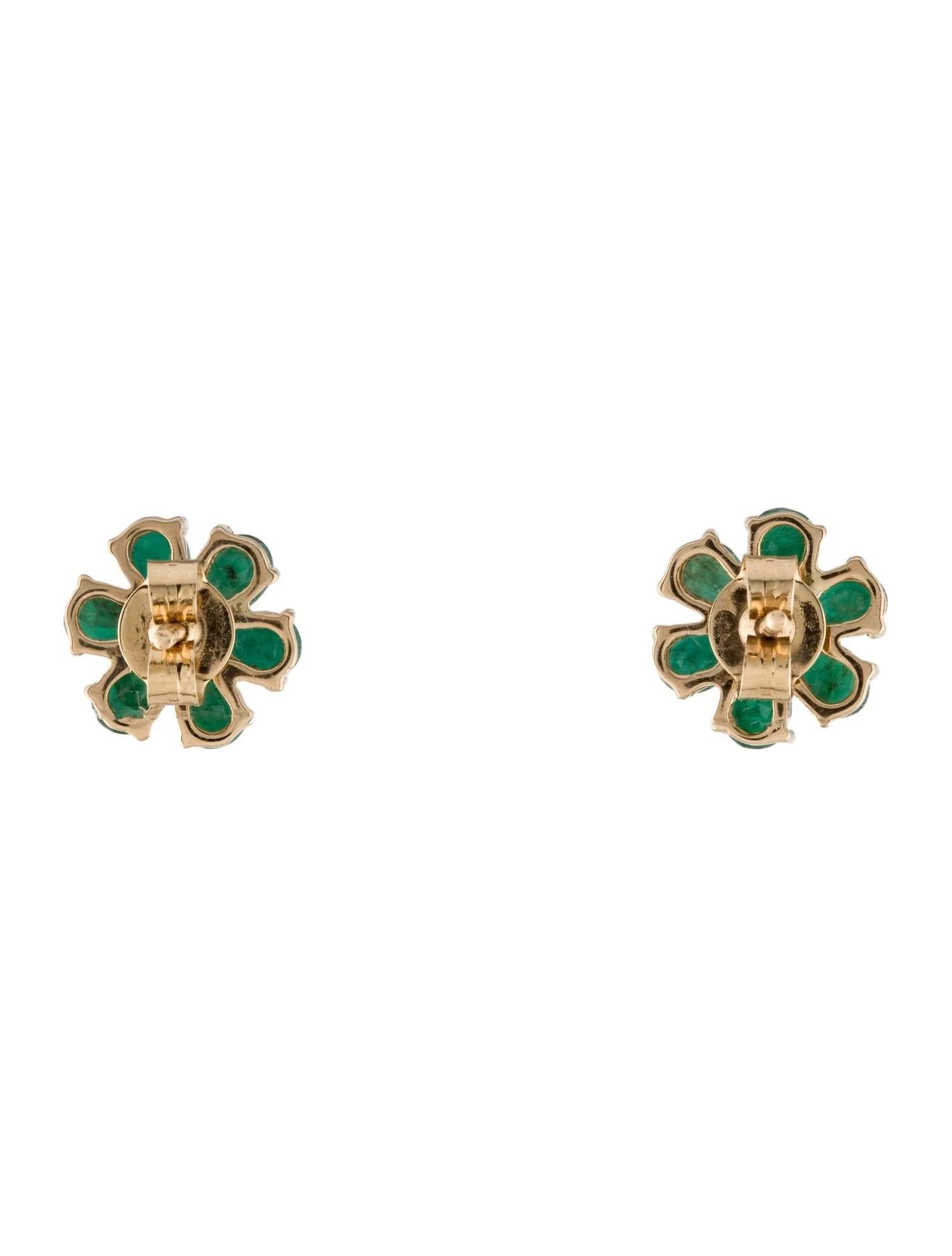 Artist 14K Emerald Flower Stud Earrings - 2.36 Carat Pear Shaped Emeralds For Sale