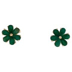 14K Emerald Flower Stud Earrings - 2.36 Carat Pear Shaped Emeralds