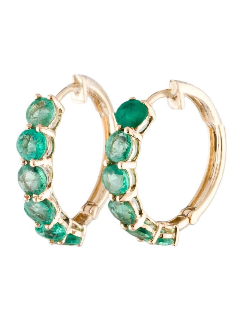 Elevate your style with these exquisite 14K yellow gold hoop earrings, featuring dazzling round modified brilliant emeralds. Crafted to perfection, these earrings exude elegance and sophistication, making them a perfect addition to any jewelry
