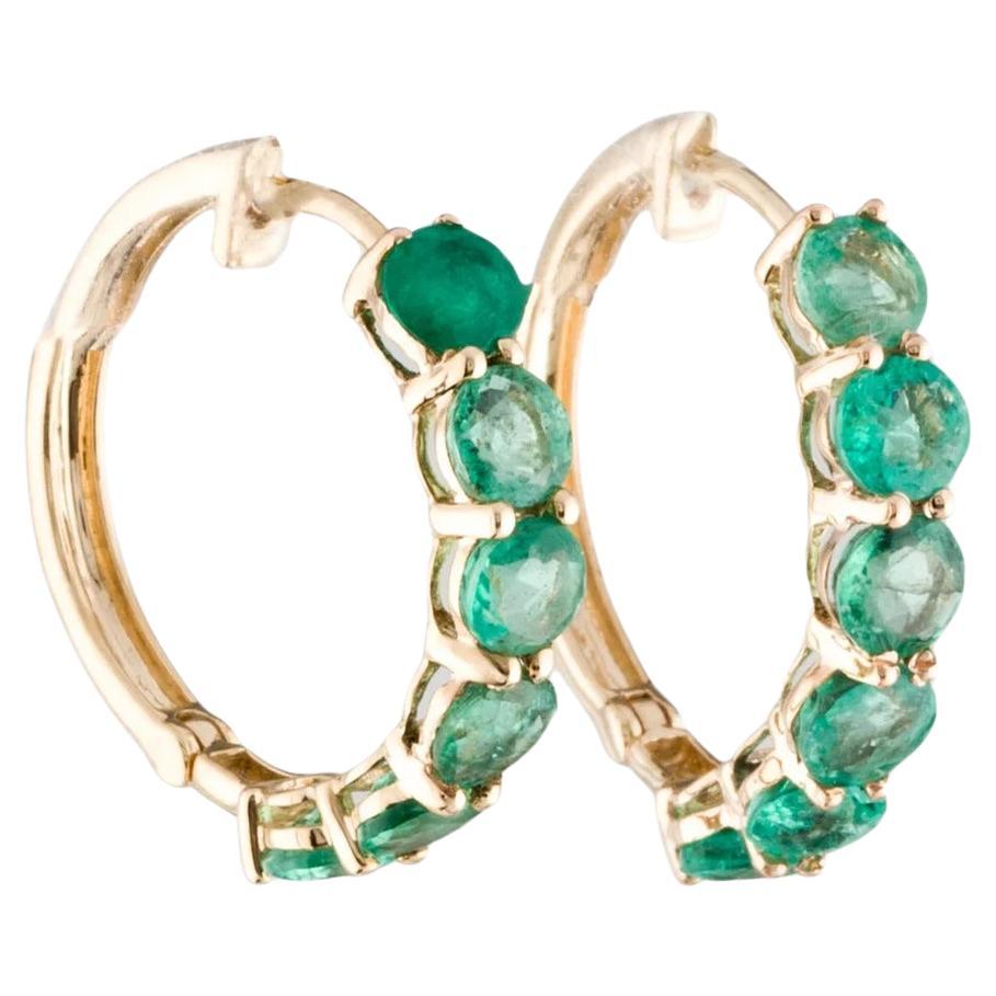 14K Emerald Hoop Earrings - Elegant Green Gemstones, Timeless Style Statement For Sale