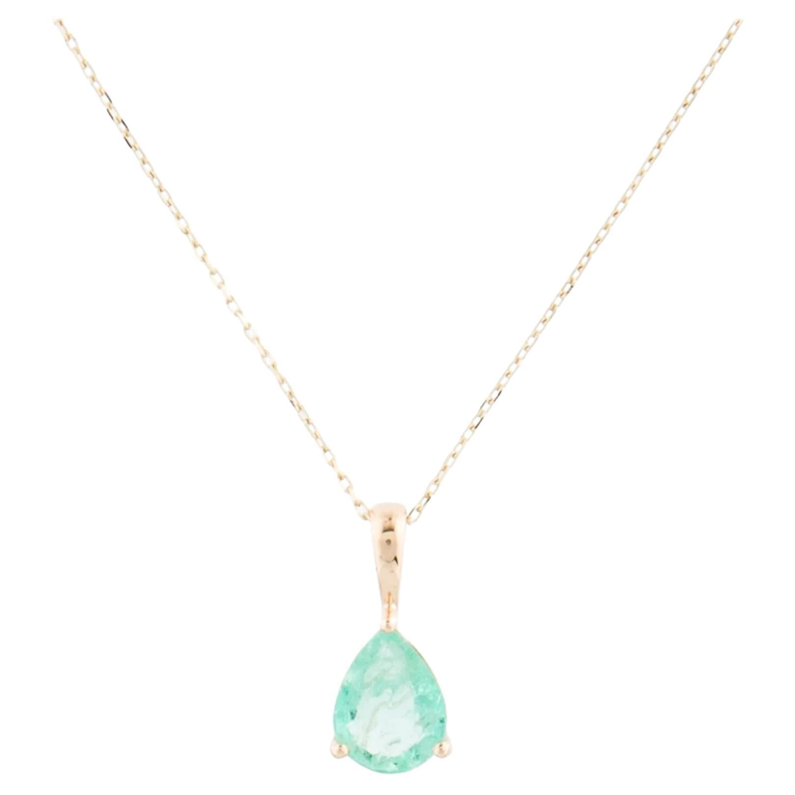 14K Emerald Pendant Necklace - 0.73 Carat Pear Emerald