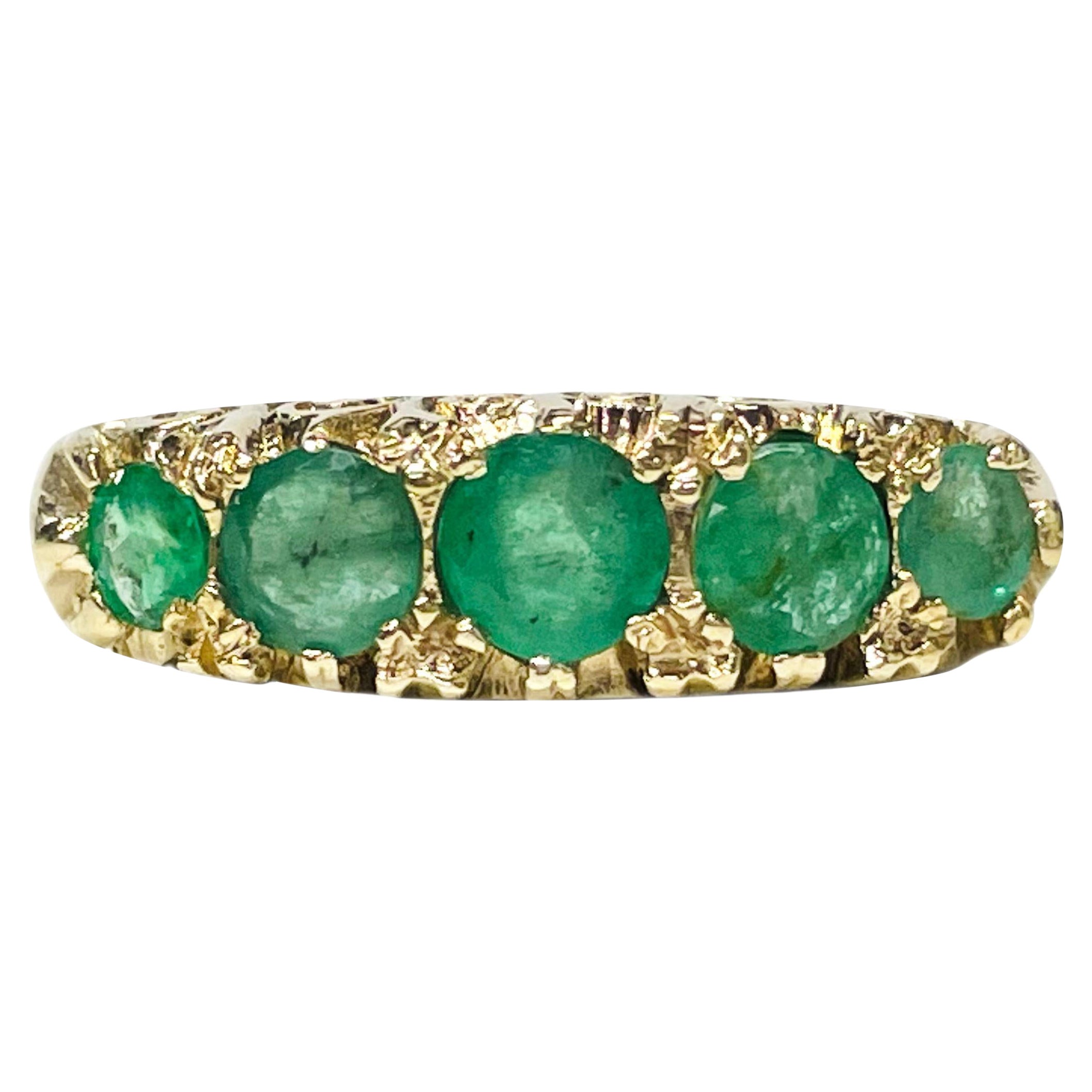 Anillo de Esmeralda de 14K en Estilo Art Decó