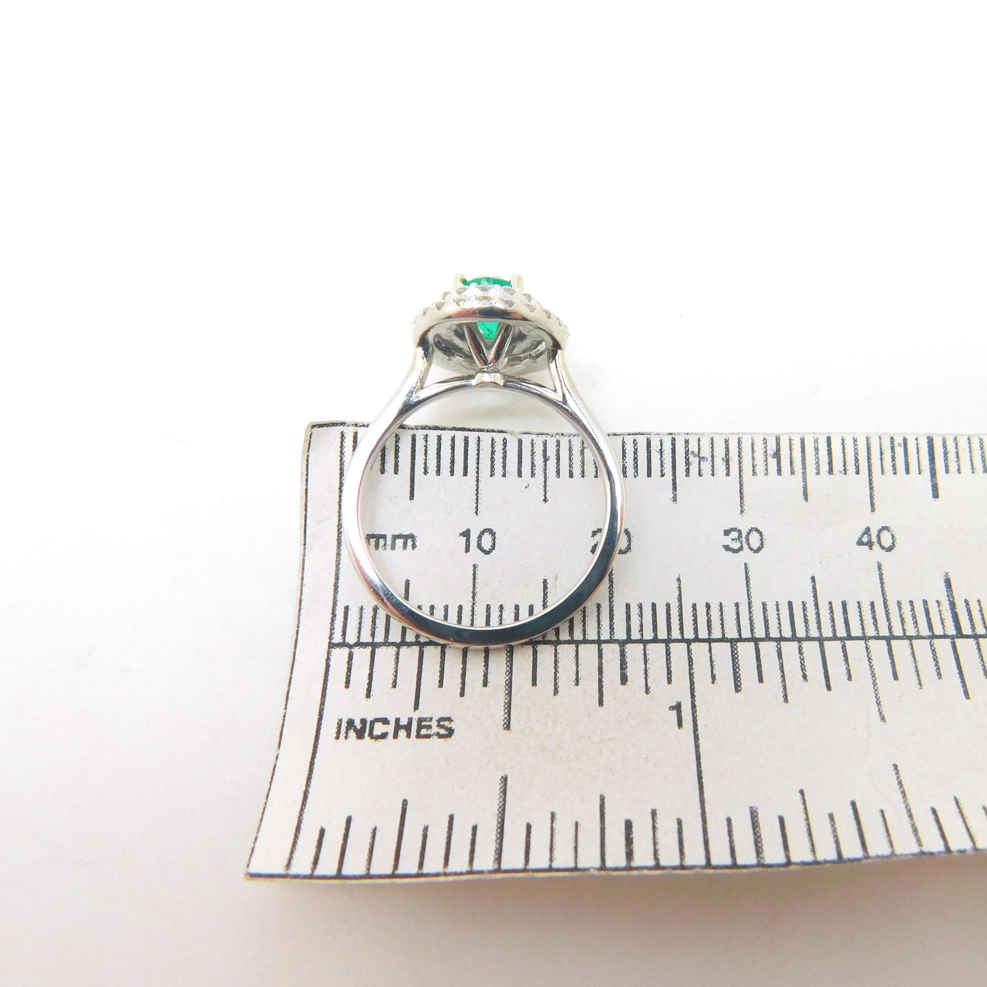 14K Emerald Ring with Double Diamond Halo For Sale 1