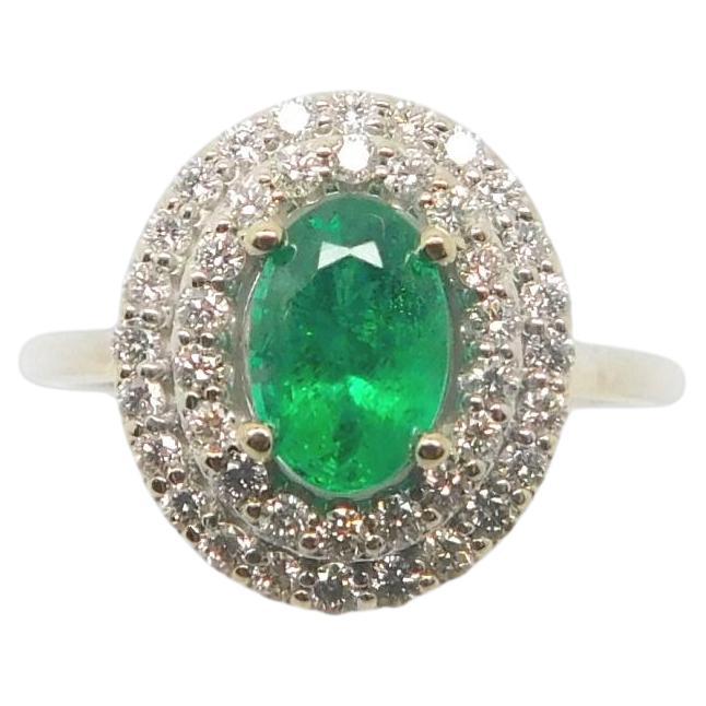 14K Emerald Ring with Double Diamond Halo