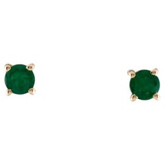 14K Emerald Stud Earrings  14K Yellow Gold Featuring 0.44 Carat Round Modified 