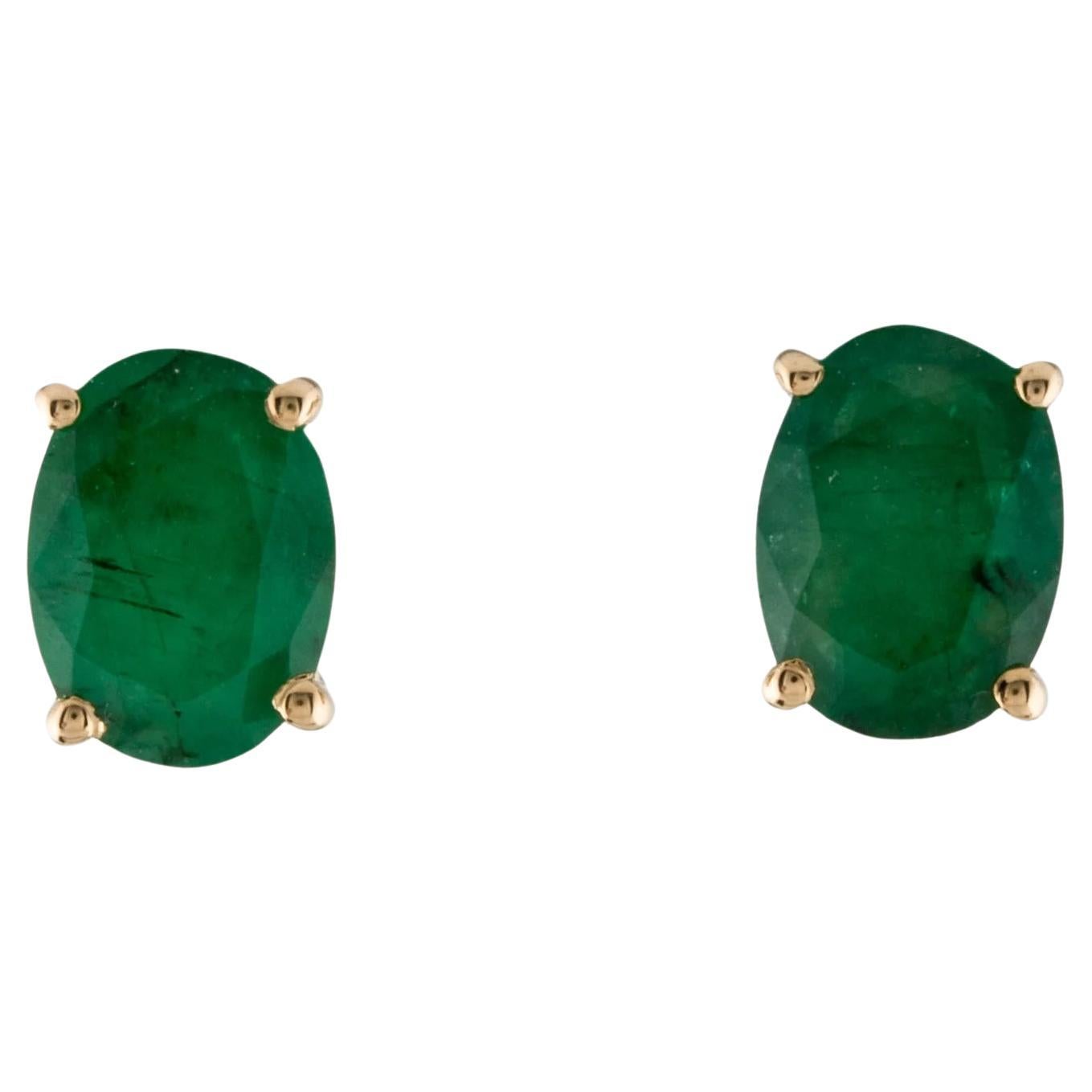 14K Emerald Stud Earrings 1.71ctw Vintage Style Fine Statement Jewelry, Timeless