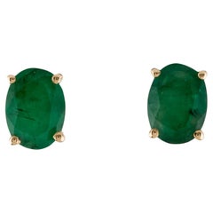 14K Emerald Stud Earrings 1.71ctw Vintage Style Fine Statement Jewelry, Timeless