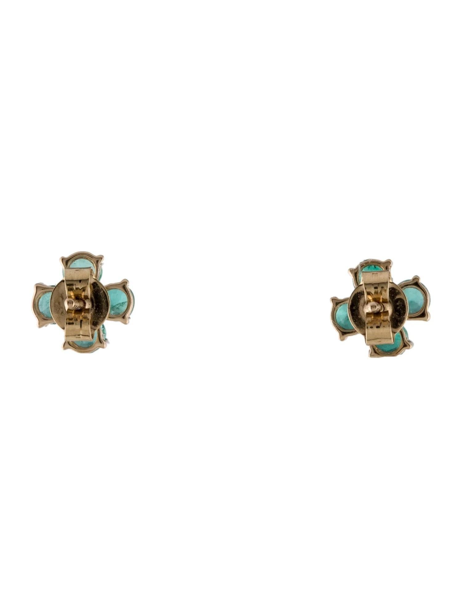 Artist 14K Emerald Stud Earrings  1.97 Carat Round Faceted Gemstones  Maker's Mark For Sale
