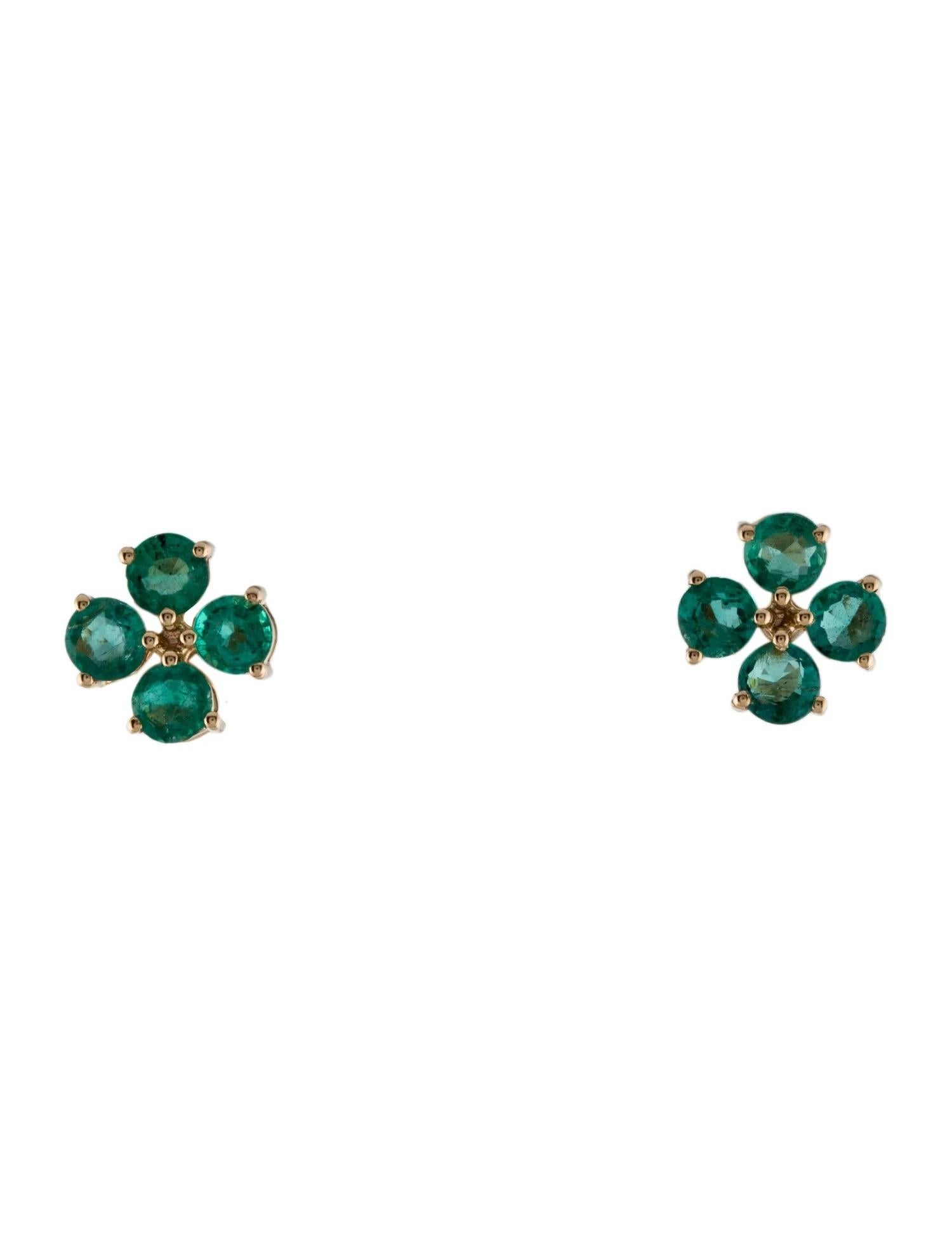 Emerald Cut 14K Emerald Stud Earrings  1.97 Carat Round Faceted Gemstones  Maker's Mark For Sale