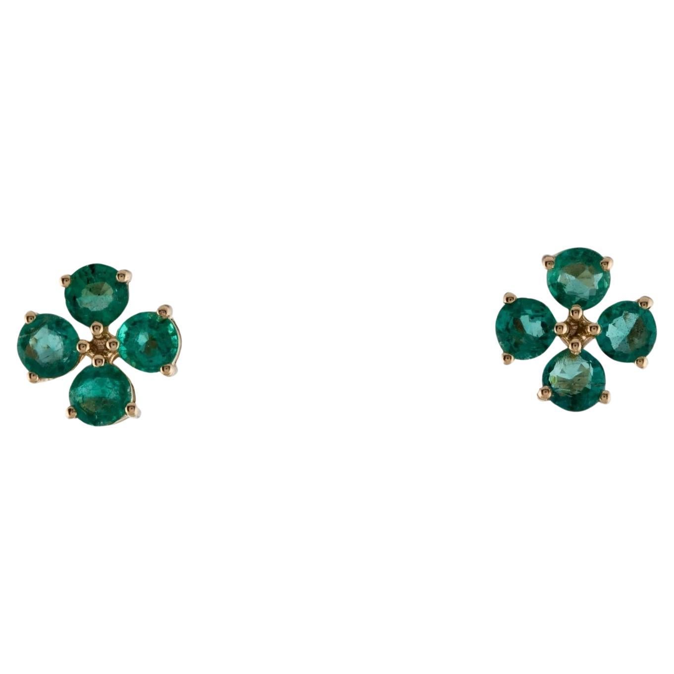 14K Emerald Stud Earrings  1.97 Carat Round Faceted Gemstones  Maker's Mark For Sale