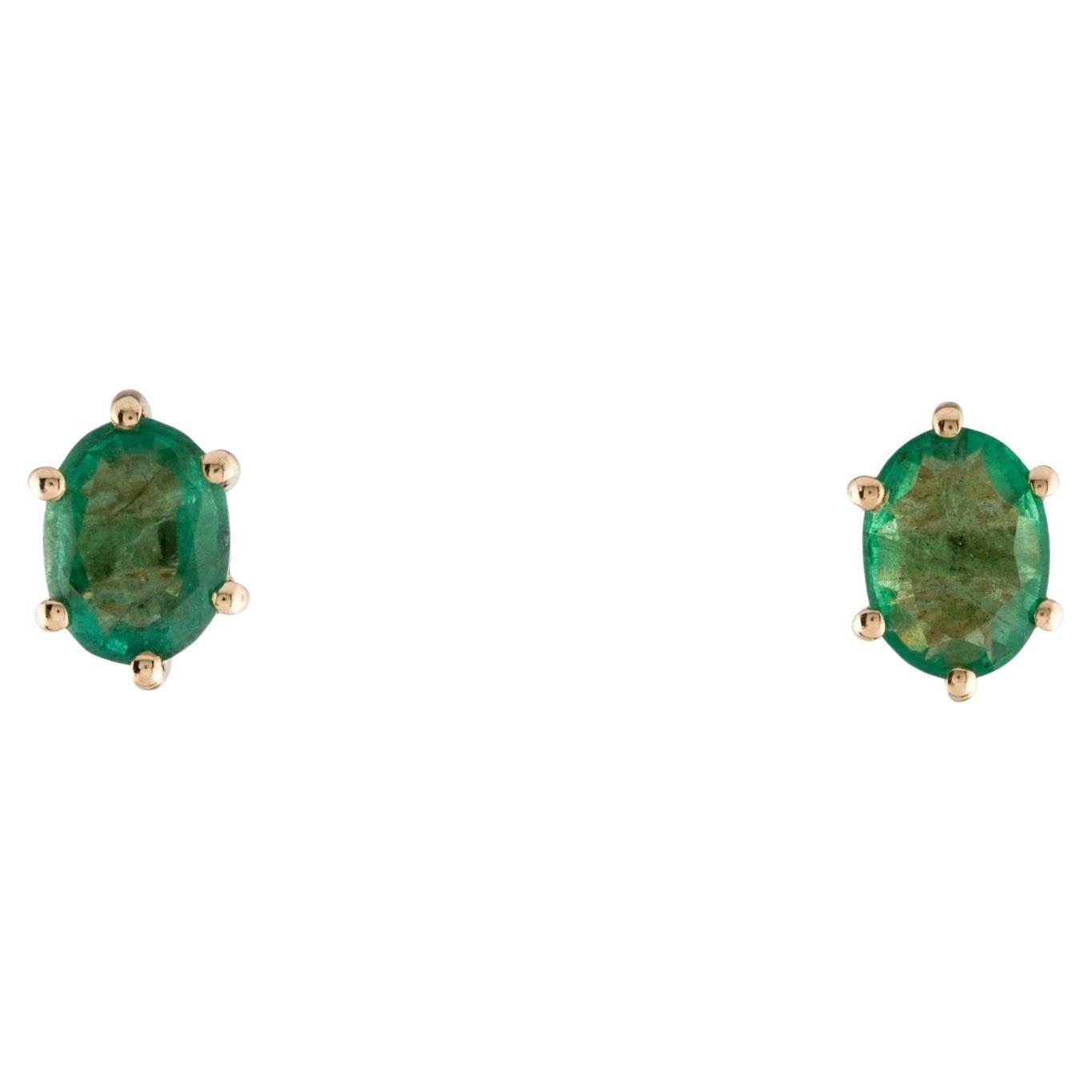 14K Emerald Stud Earrings For Sale