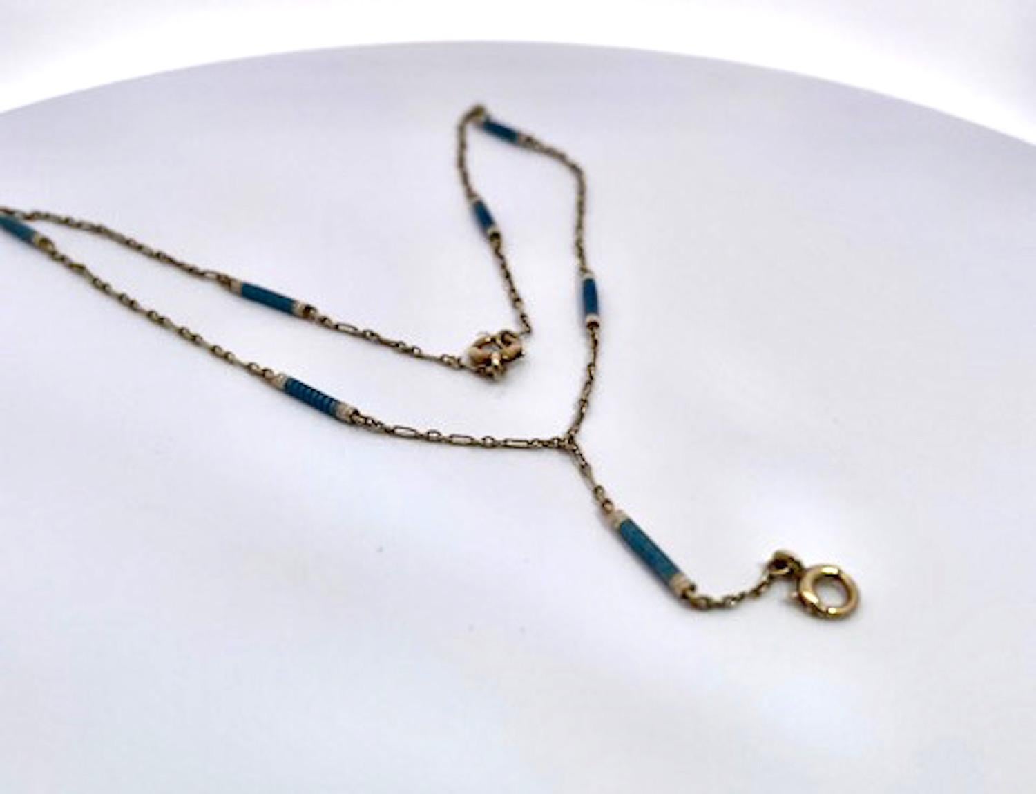 14K Enamel Baton Chain circa 1910 In Good Condition In North Hollywood, CA