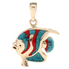 14K Enamel Fish Pendant