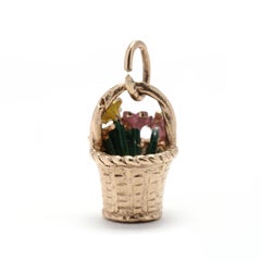 14K Enamel Flower Basket Charm