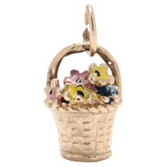 14K Enamel Flower Basket Charm