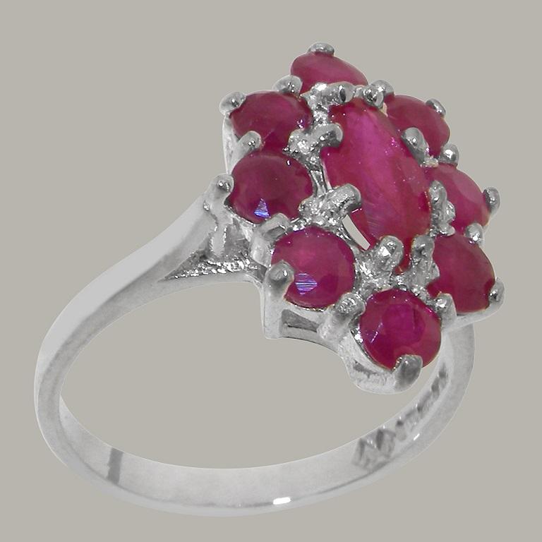 For Sale:  14K English White Gold Natural Ruby Marquise and Cluster Flower Customizable 2