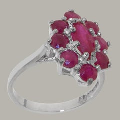 14K English White Gold Natural Ruby Marquise and Cluster Flower Customizable