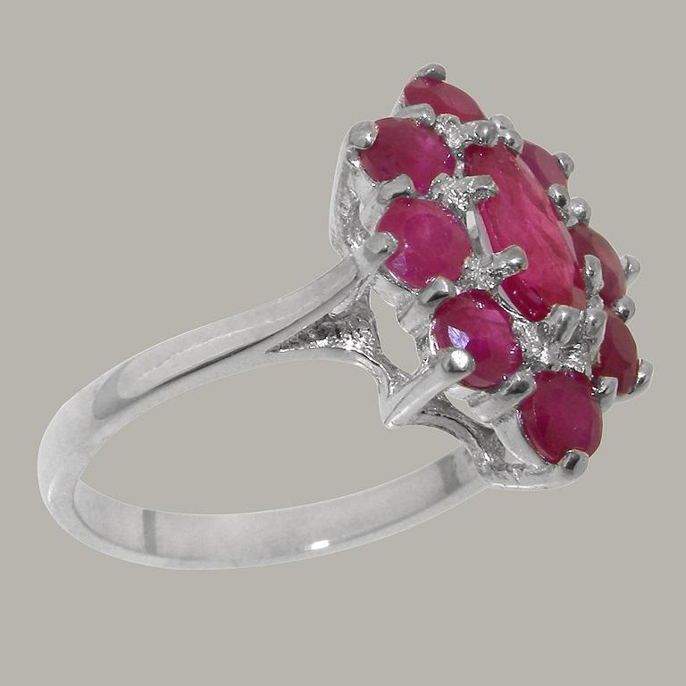 For Sale:  14K English White Gold Natural Ruby Marquise and Cluster Flower Customizable 3