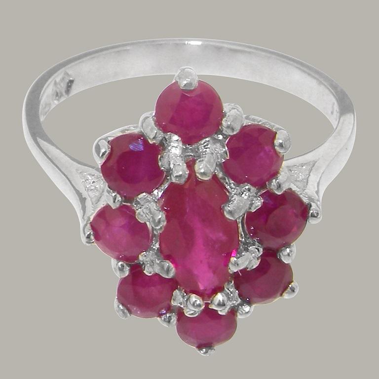 For Sale:  14K English White Gold Natural Ruby Marquise and Cluster Flower Customizable 5