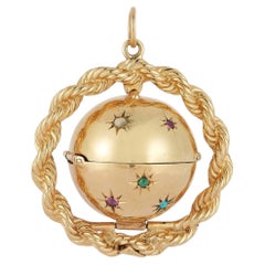 14k Epic Gem Set Sphere Locket in Rope Frame with Colored Stones