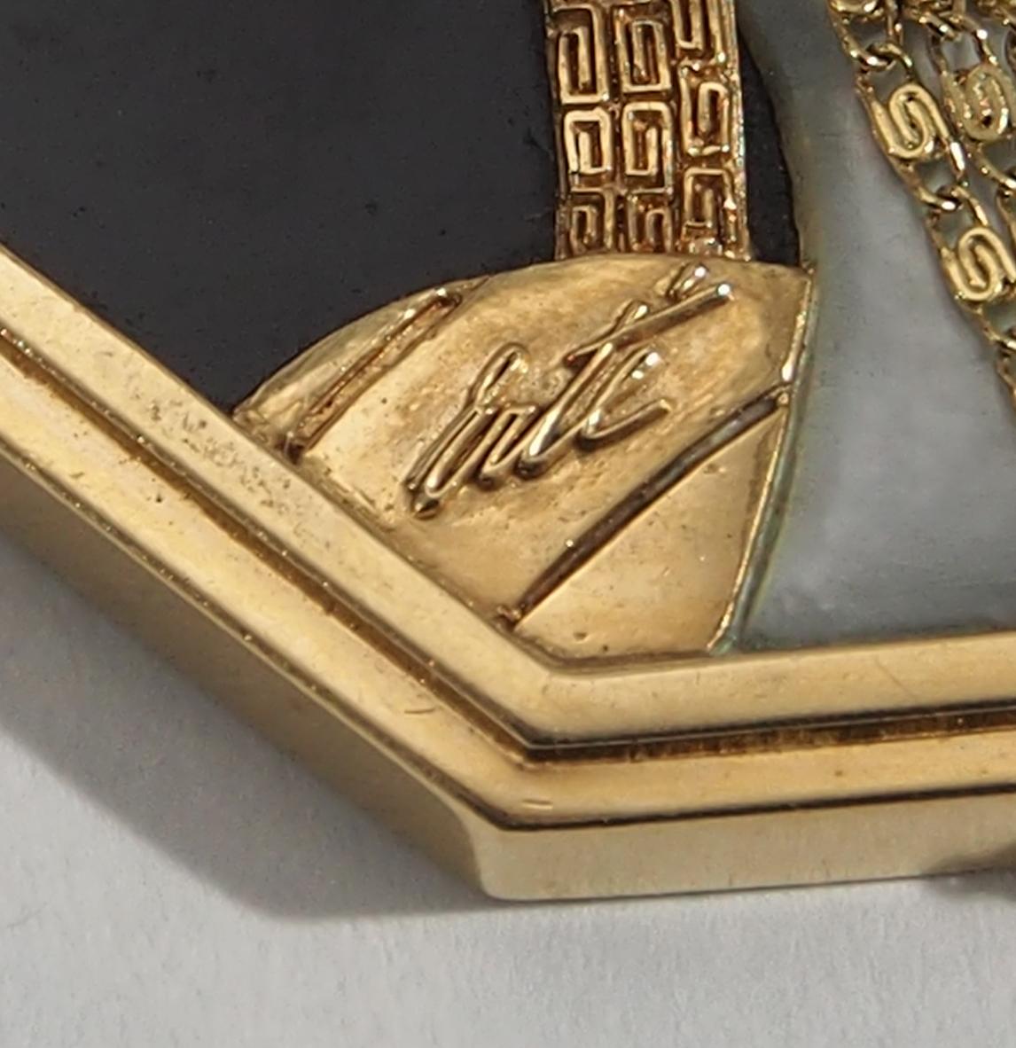 14 Karat Erte Necklace Aventurine Diamond Onyx Art Deco, 1979 5