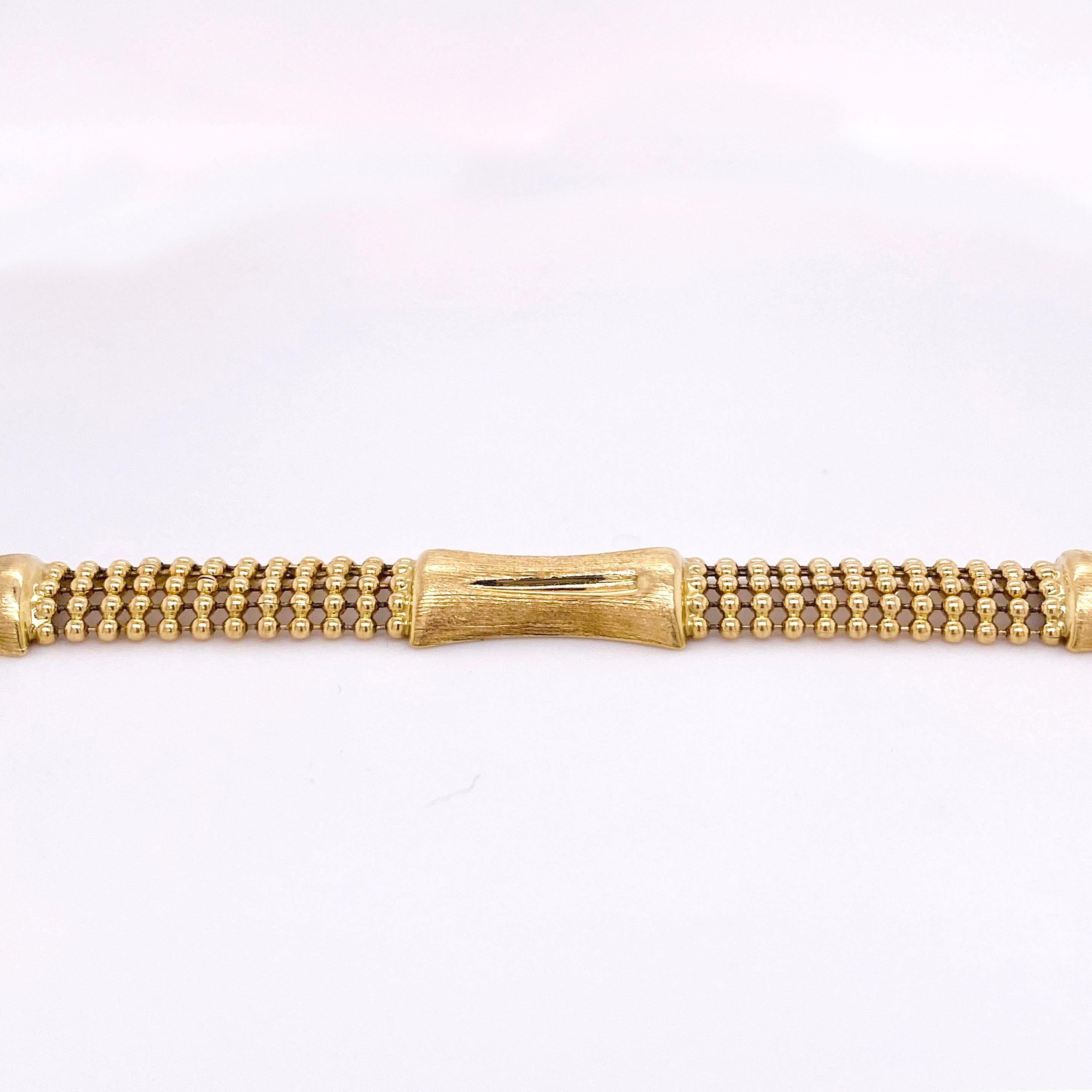 Artisan 14 Karat Estate Bracelet, 14 Karat Gold, Gold Bead Chain Bracelet, Black Onyx