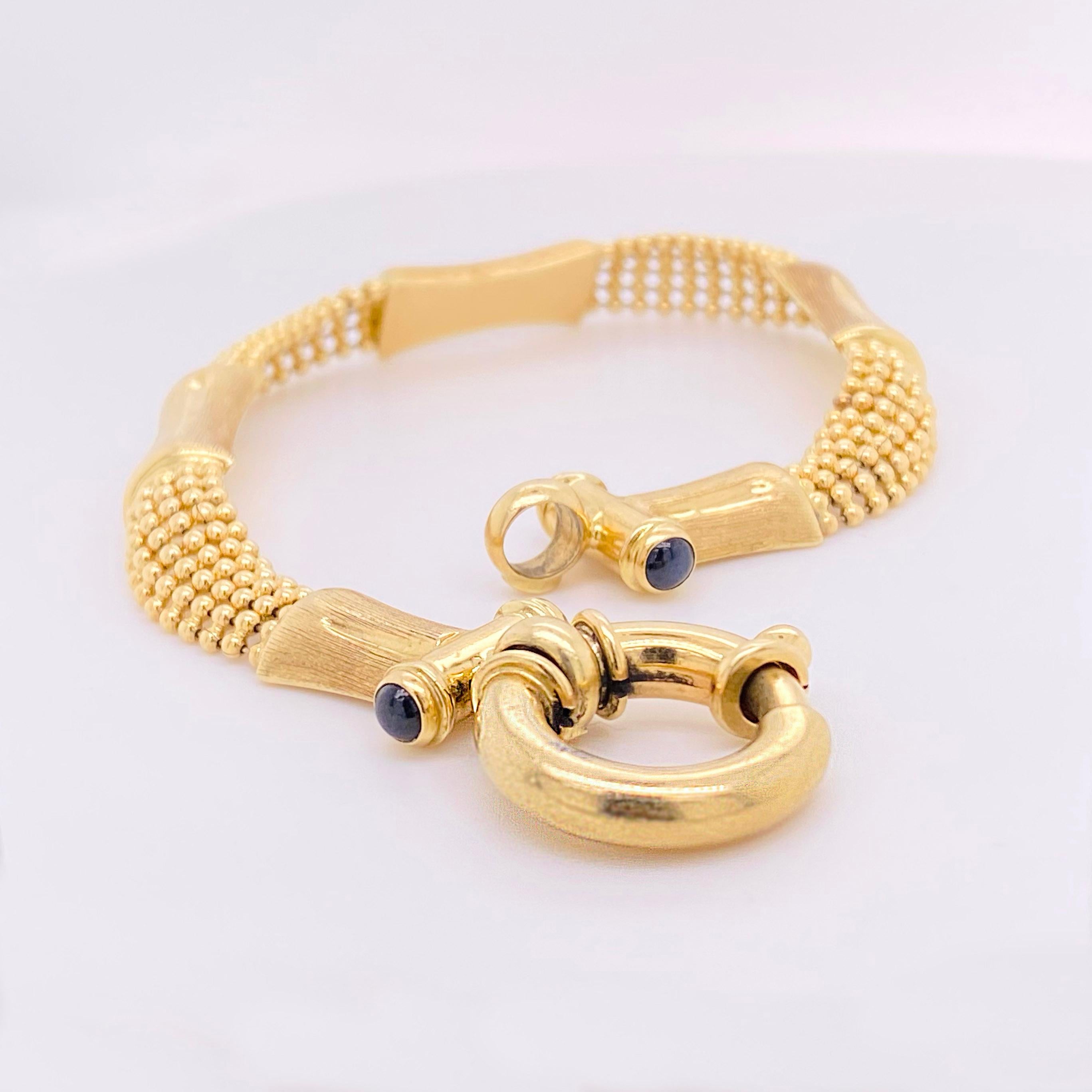Round Cut 14 Karat Estate Bracelet, 14 Karat Gold, Gold Bead Chain Bracelet, Black Onyx