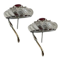 14k Estate Rock Crystal Diamond and Ruby Earrings