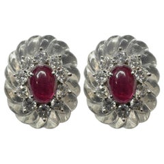 Vintage 14k Estate Rock Crystal Diamond and Ruby Earrings
