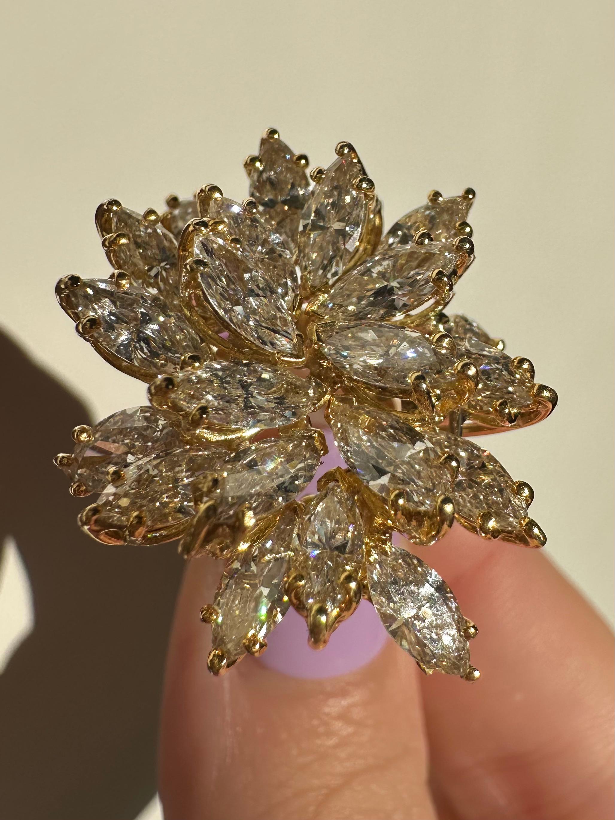 14K Estate Yellow Gold Marquise Cut Diamond Cocktail Ring For Sale 7
