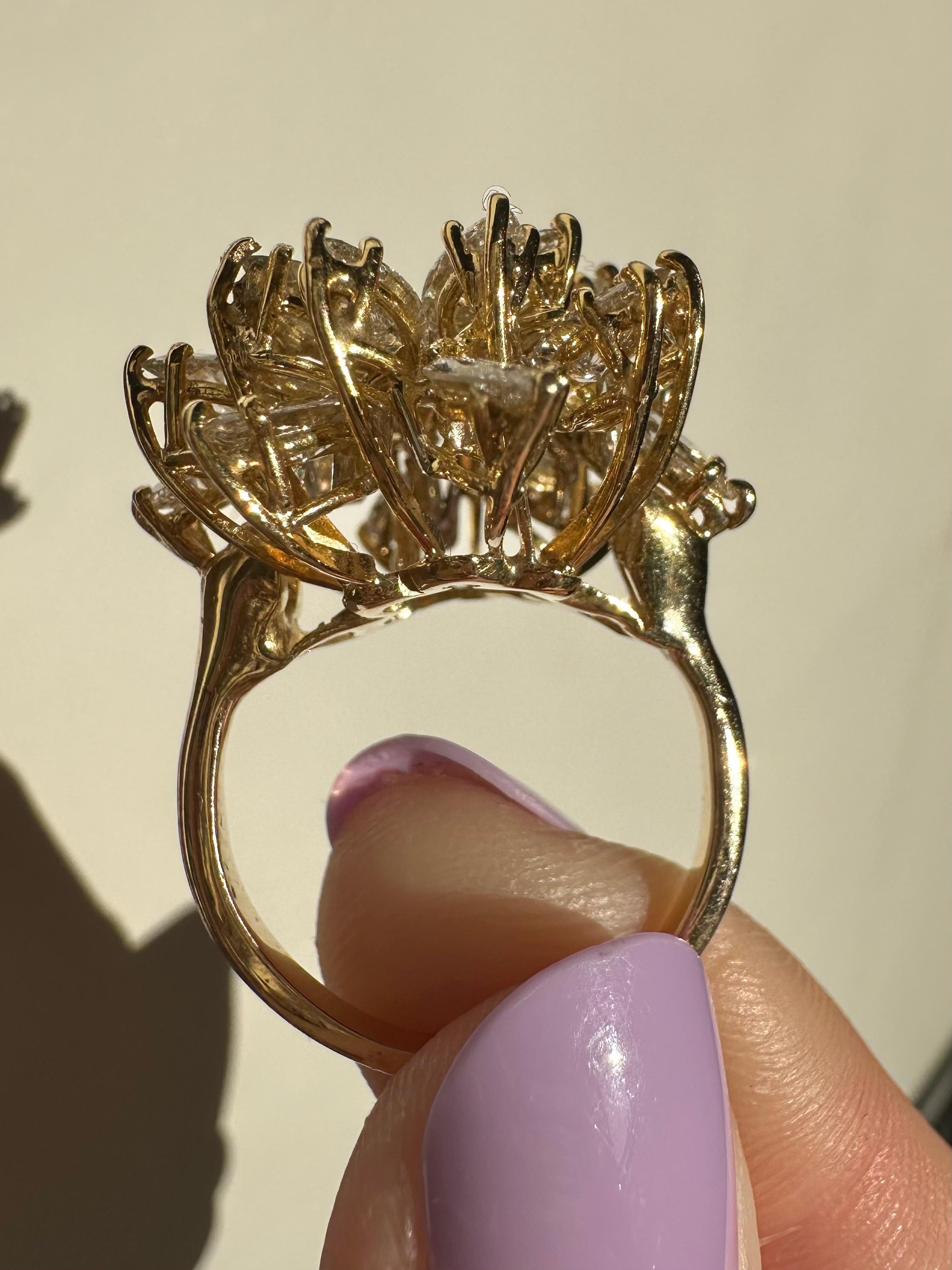 Women's 14K Estate Yellow Gold Marquise Cut Diamond Cocktail Ring For Sale