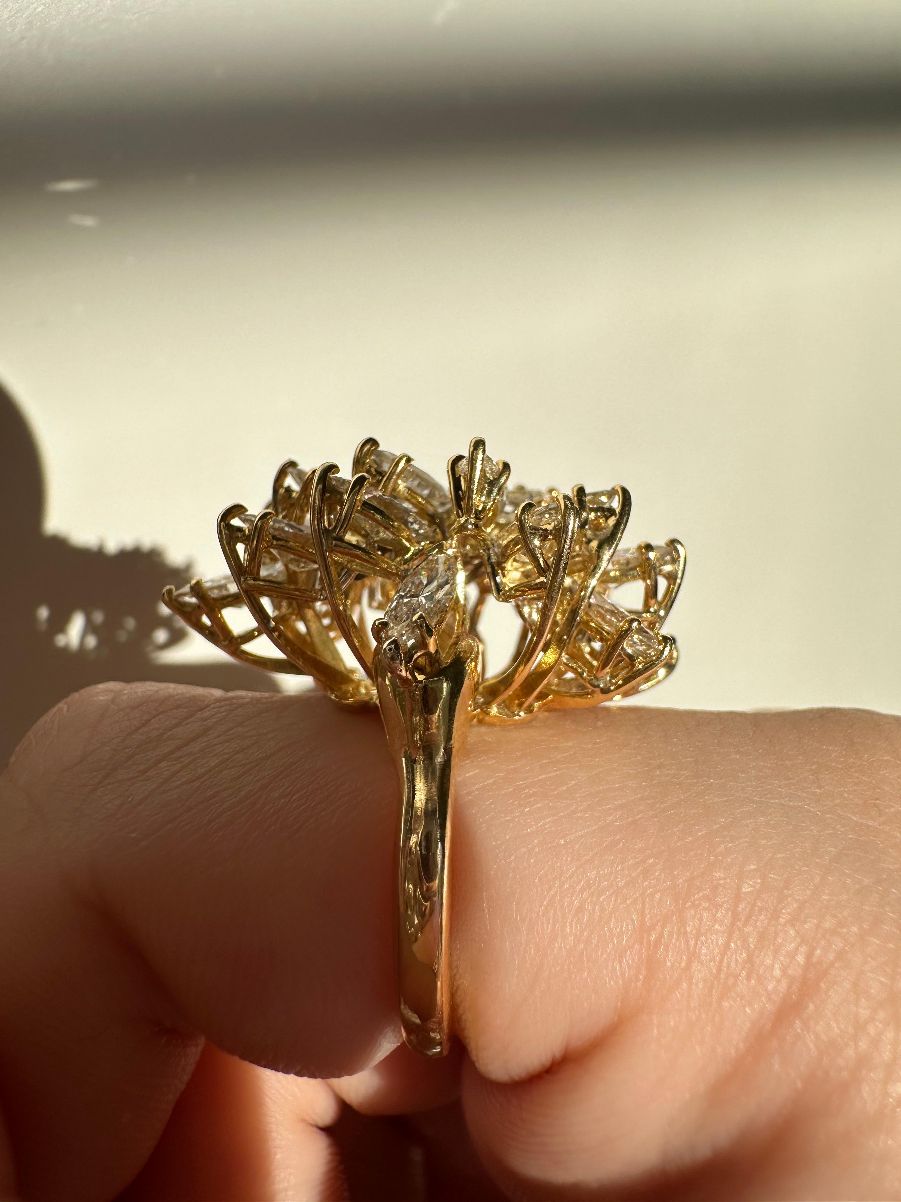 14K Estate Yellow Gold Marquise Cut Diamond Cocktail Ring For Sale 1