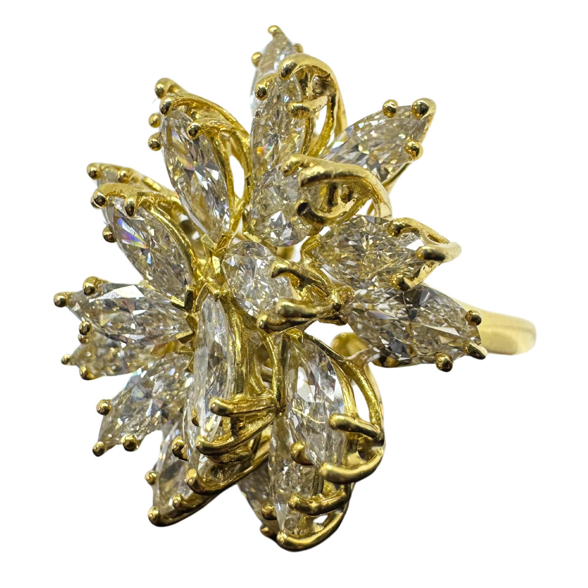 14K Estate Yellow Gold Marquise Cut Diamond Cocktail Ring For Sale 2