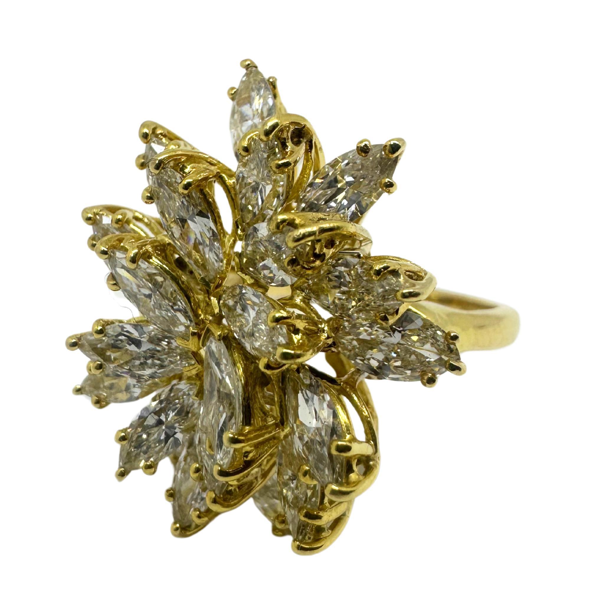 14K Estate Yellow Gold Marquise Cut Diamond Cocktail Ring For Sale 3