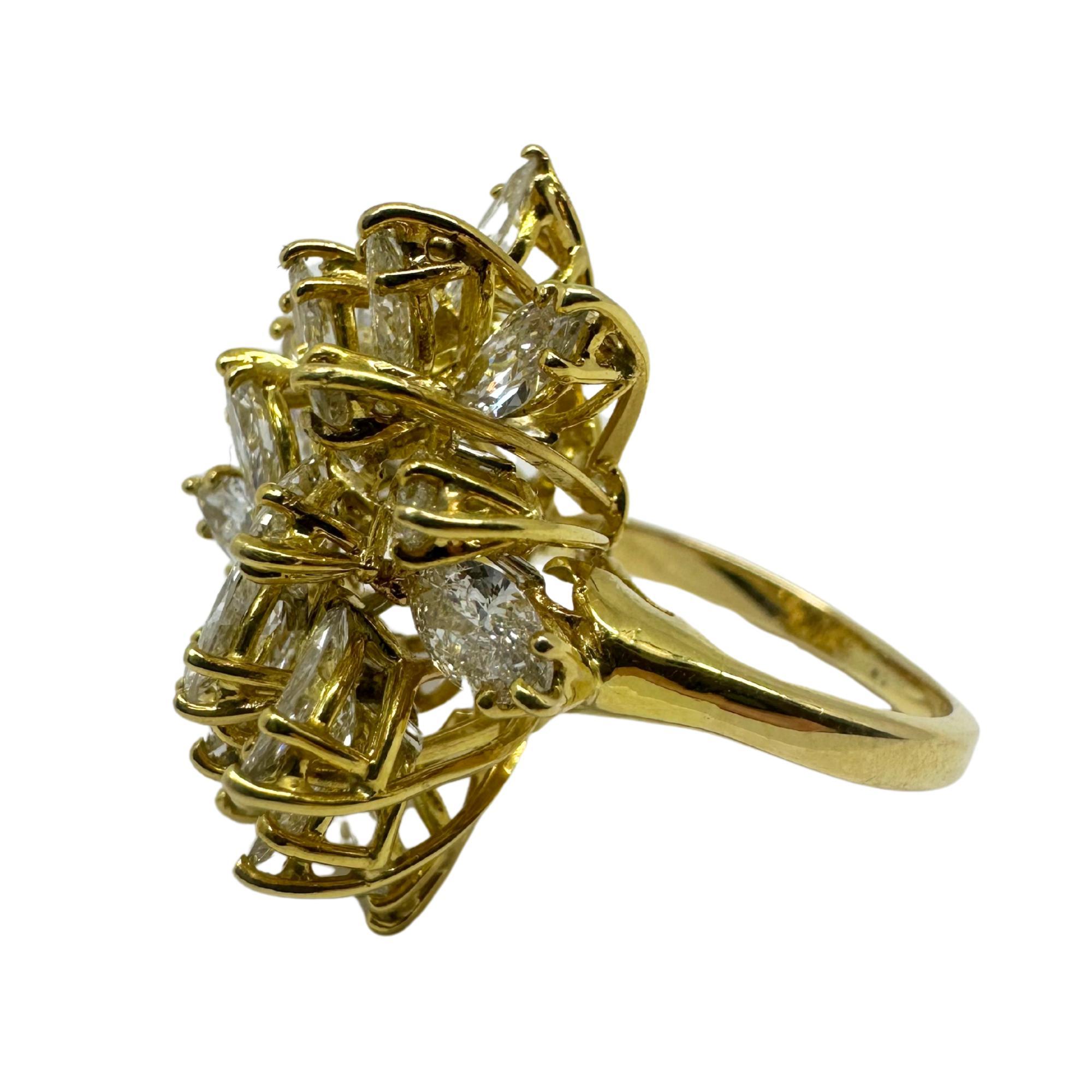 14K Estate Yellow Gold Marquise Cut Diamond Cocktail Ring For Sale 4