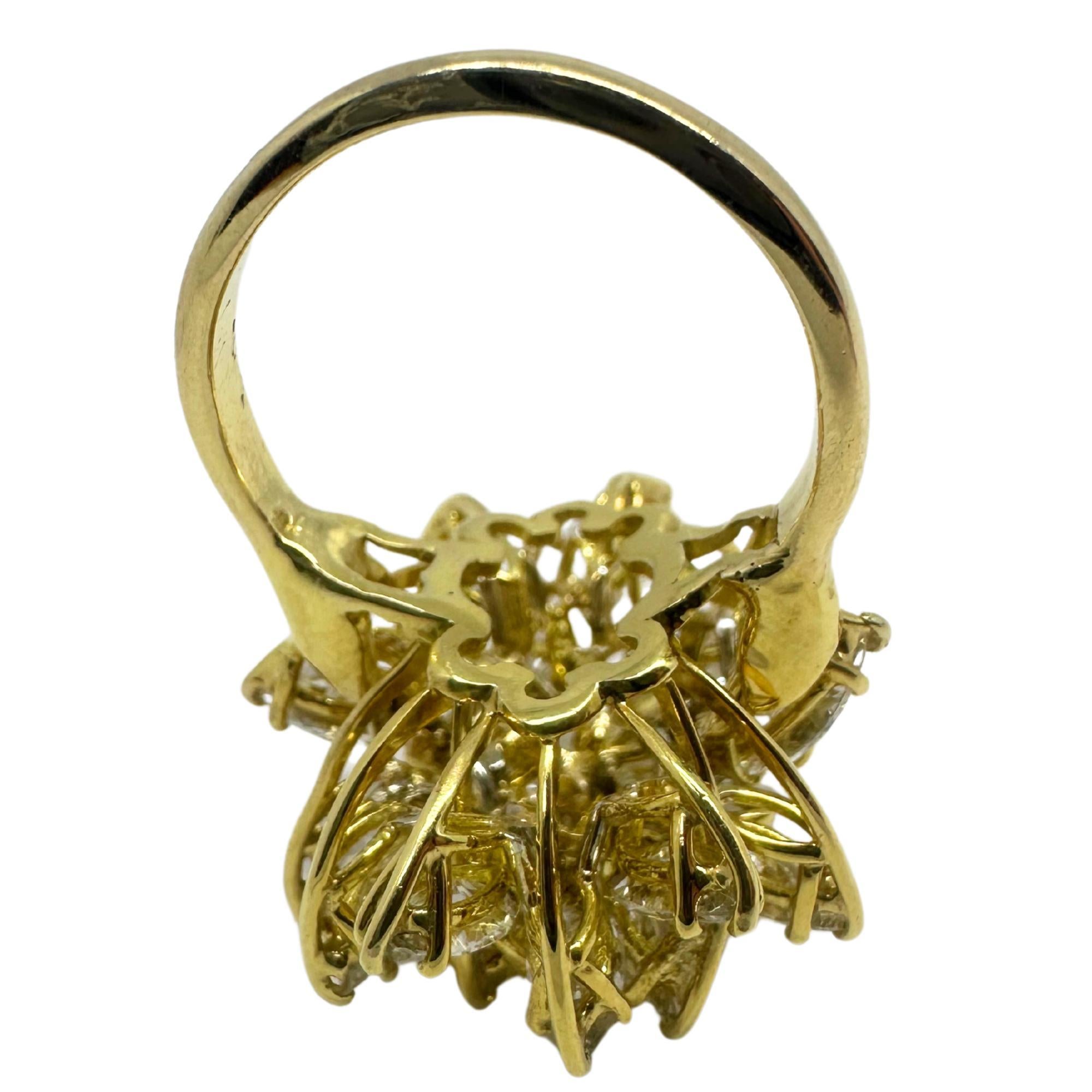 14K Estate Yellow Gold Marquise Cut Diamond Cocktail Ring For Sale 5