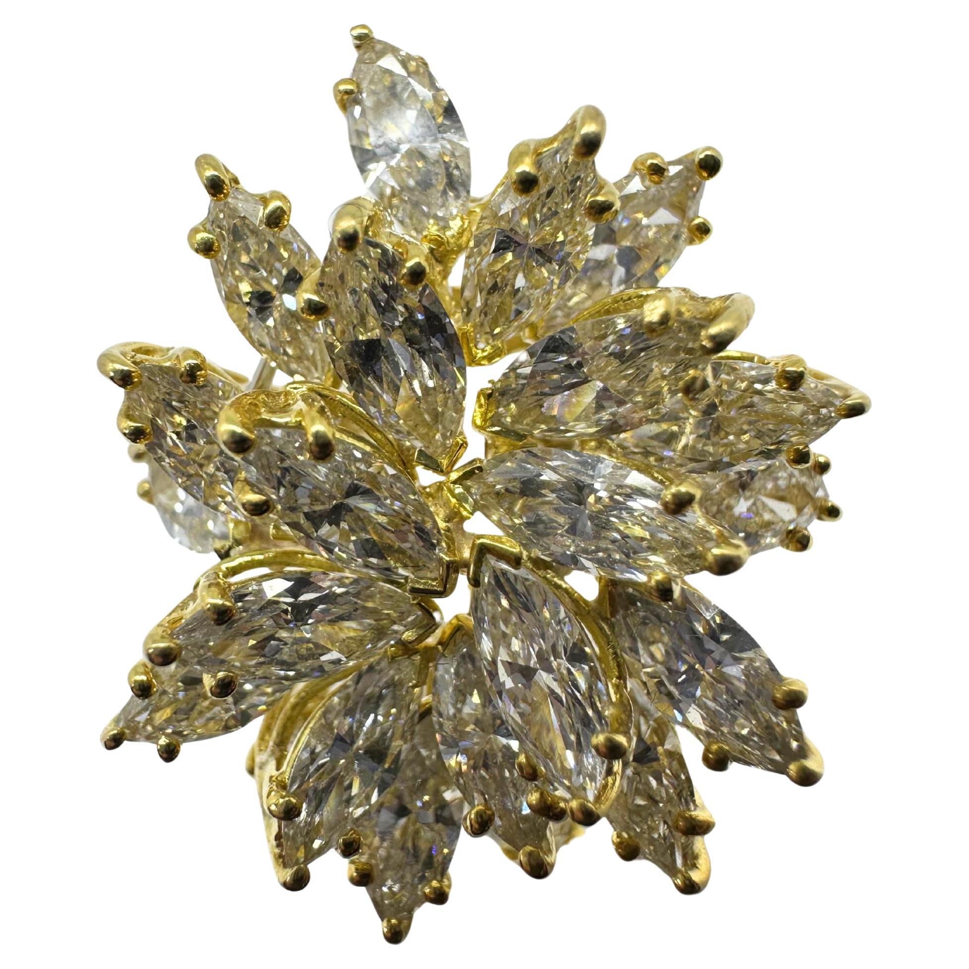 14K Estate Yellow Gold Marquise Cut Diamond Cocktail Ring