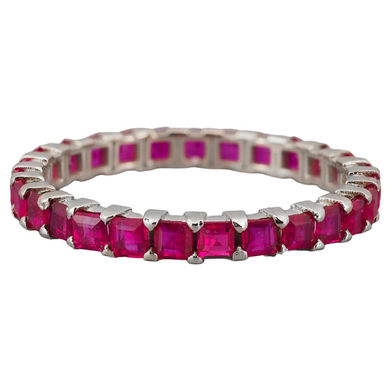 Customizable Ruby eternity gold ring band. 14k full eternity ring with ...