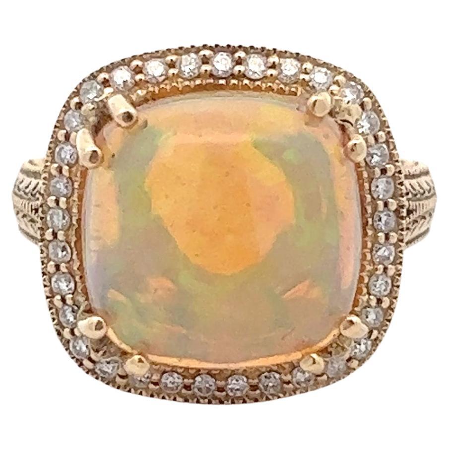 Ethiopian Opal and Diamond Halo Ring in 14k White Gold For Sale at 1stDibs