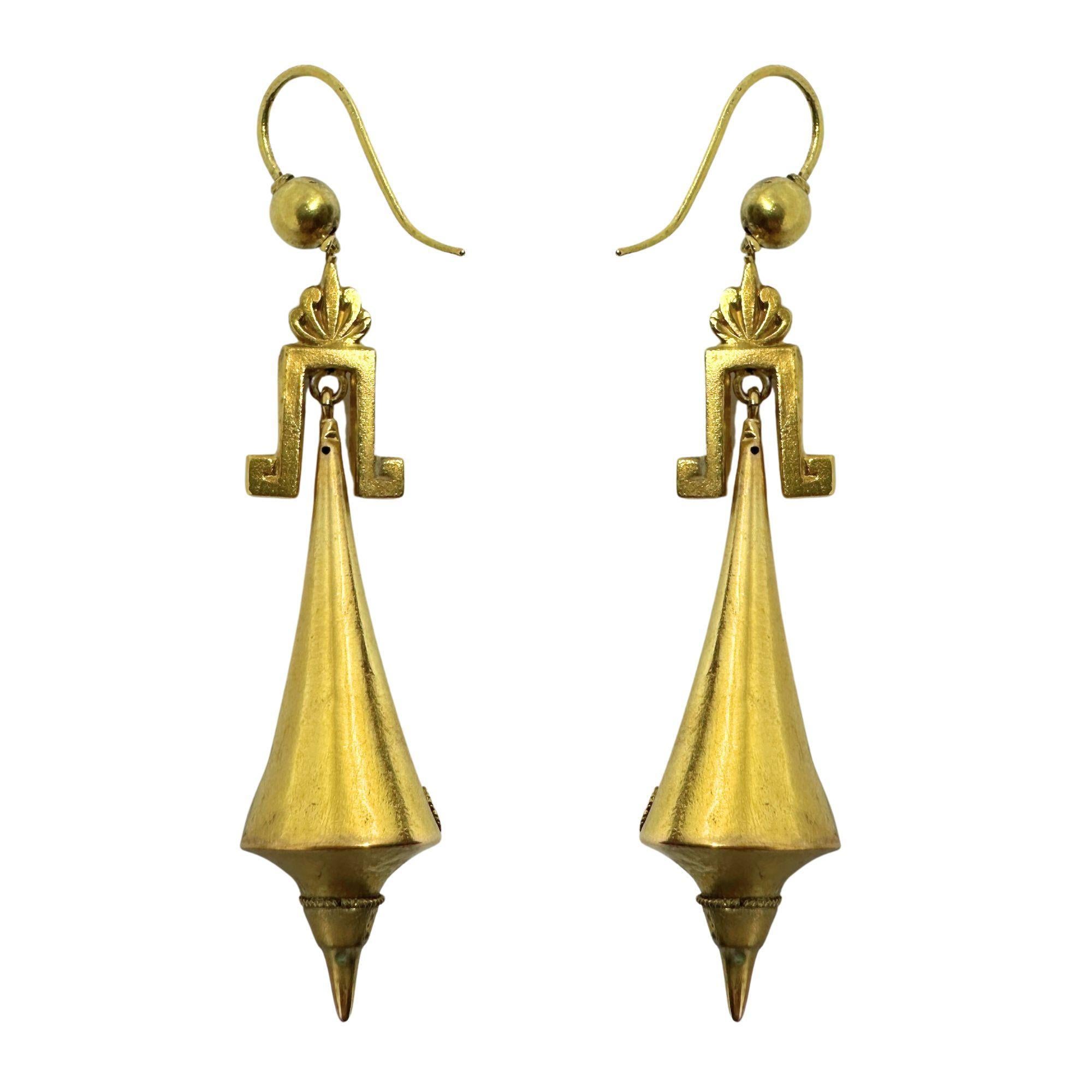 14k Etruscan Revival Gold Drop Earrings For Sale 1