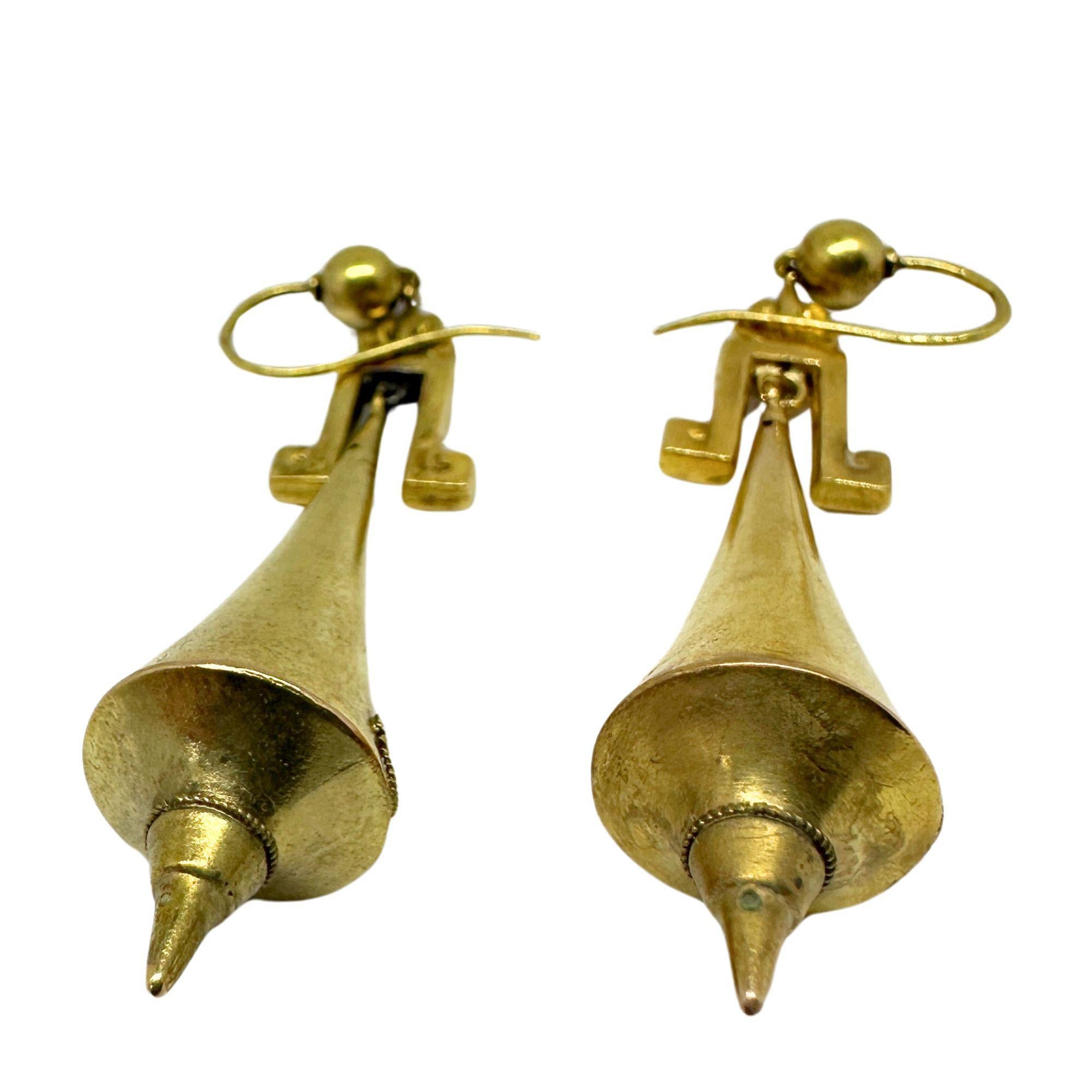 14k Etruscan Revival Gold Drop Earrings For Sale 2