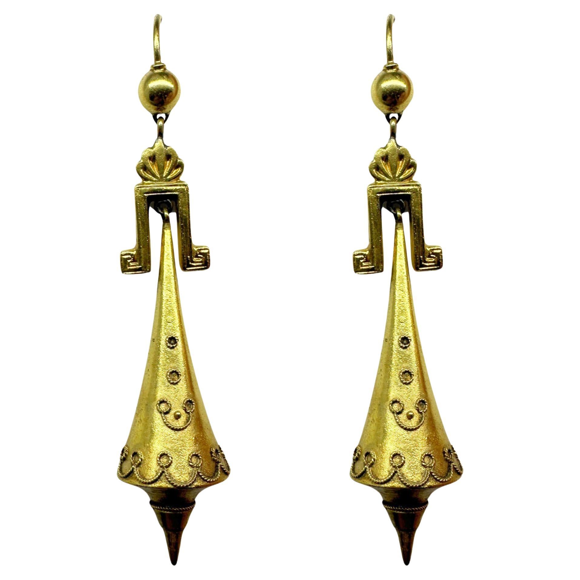 14k Etruscan Revival Gold Drop Earrings