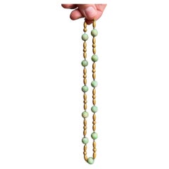 Antique 14K Etruscan Revival Jade and Gold Bead Necklace
