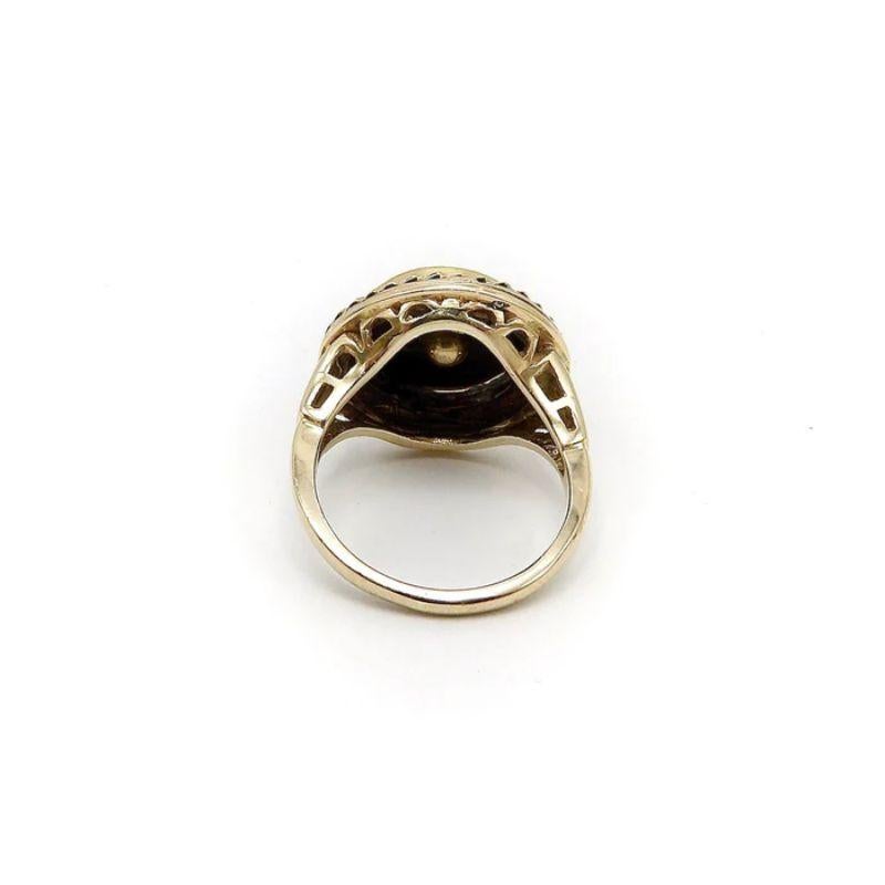 14K Etruscan Revival Mourning Ring W/ Onyx Disc & Pearl Grape Cluster For Sale 3