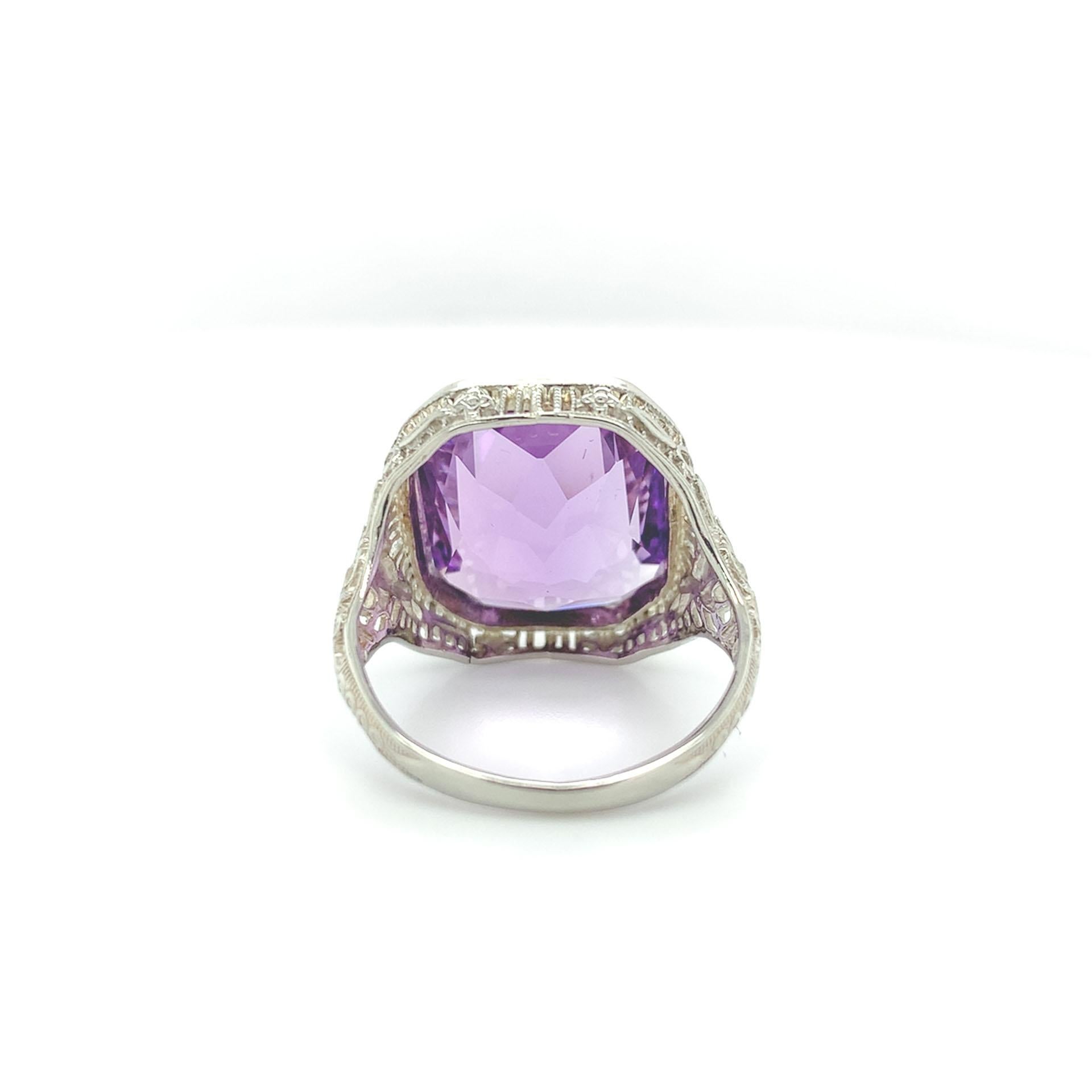 Women's 14K Filigree Art Deco Large 7.90 carat Amethyst Ring size 5.25 For Sale