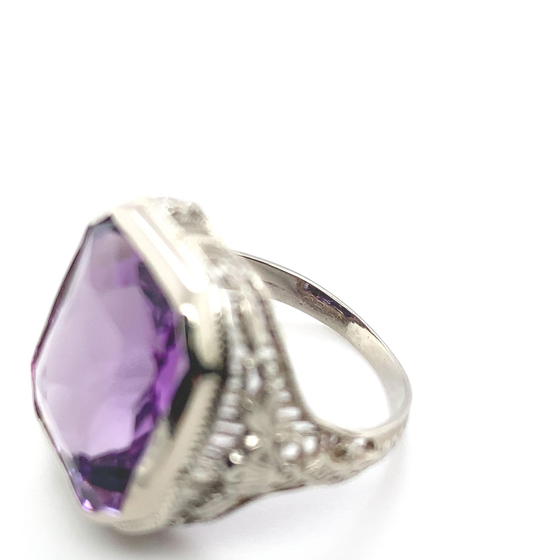14K Filigree Art Deco Large 7.90 carat Amethyst Ring size 5.25 For Sale 3